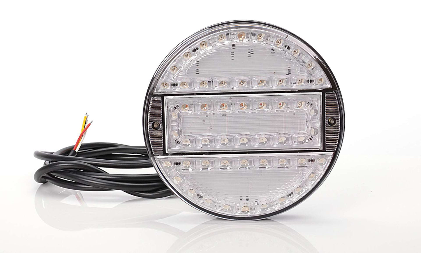 STRANDS Round LED Tail Light with Clear Lens – Slim 25mm Design, E &amp; D Approved, IP68 Waterproof
