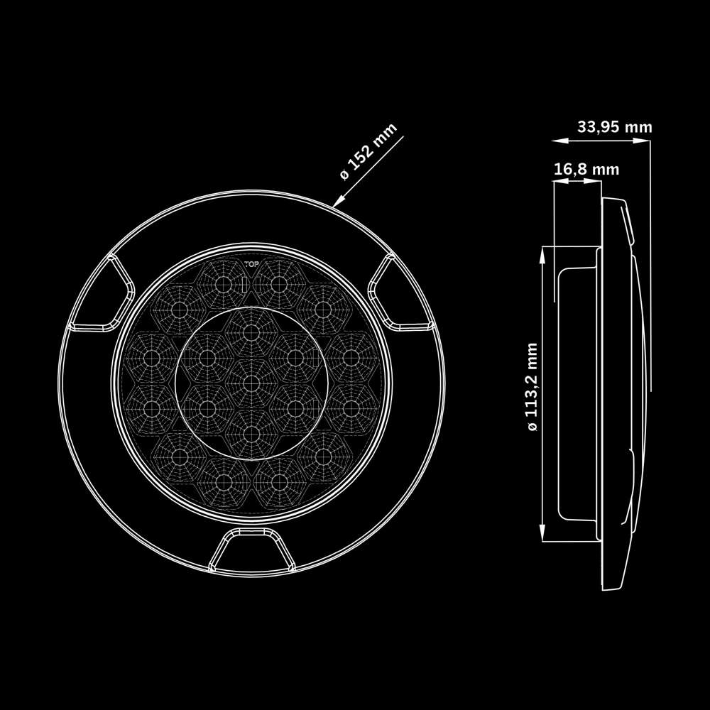 Feu Arrière FREEDOM Black Raven 3 Fonctions Rond 152MM