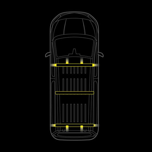 SUV4x4CUSTOM Strands Cruise Light C-Rack 172 vehicle-specific roof rack kit with illustrated diagram for commercial roof rack installation.