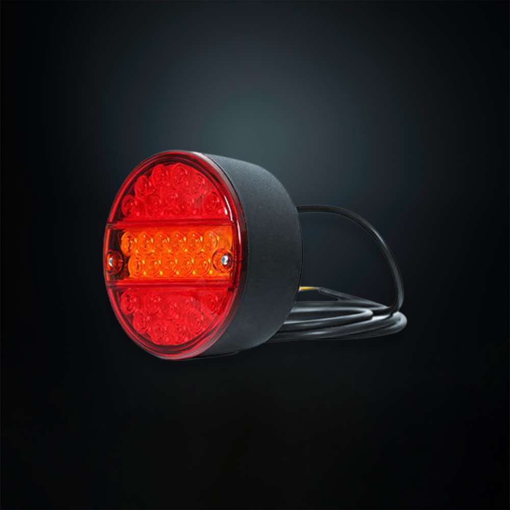STRANDS Round LED Tail Light Red &amp; Amber Lens – Universal 3-in-1 Rear Light for Trailers, Trucks &amp; Commercial Vehicles