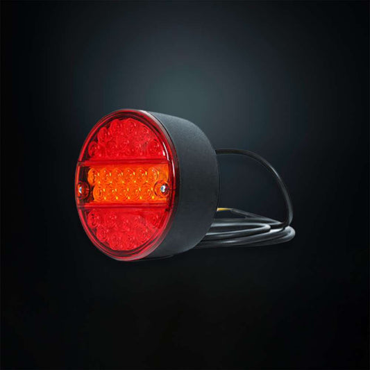 STRANDS Round LED Tail Light Red &amp; Amber Lens – Universal 3-in-1 Rear Light for Trailers, Trucks &amp; Commercial Vehicles