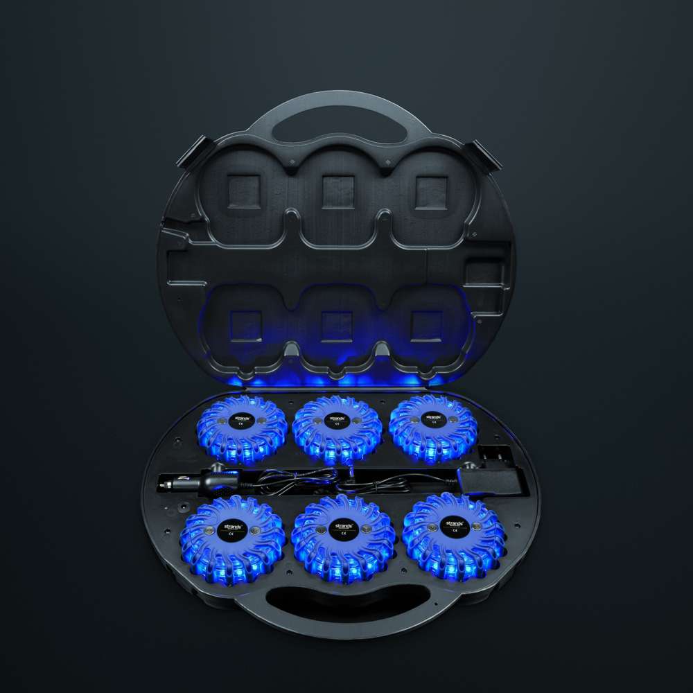 6-Pack Strands Rechargeable Blue LED Warning Pucks – Complete Professional Safety Kit
