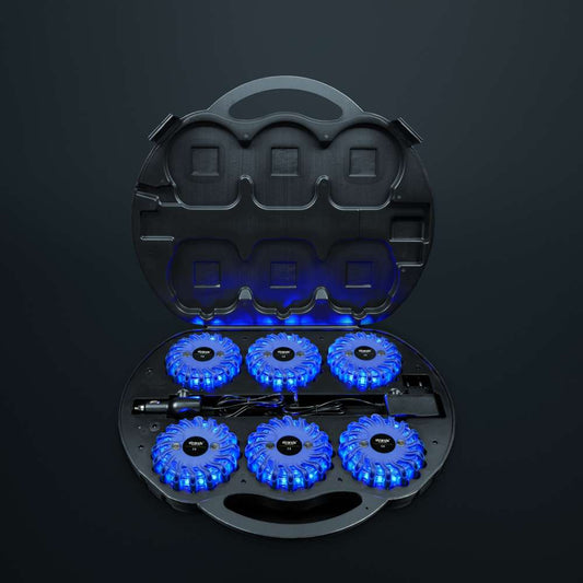 6-Pack Strands Rechargeable Blue LED Warning Pucks – Complete Professional Safety Kit